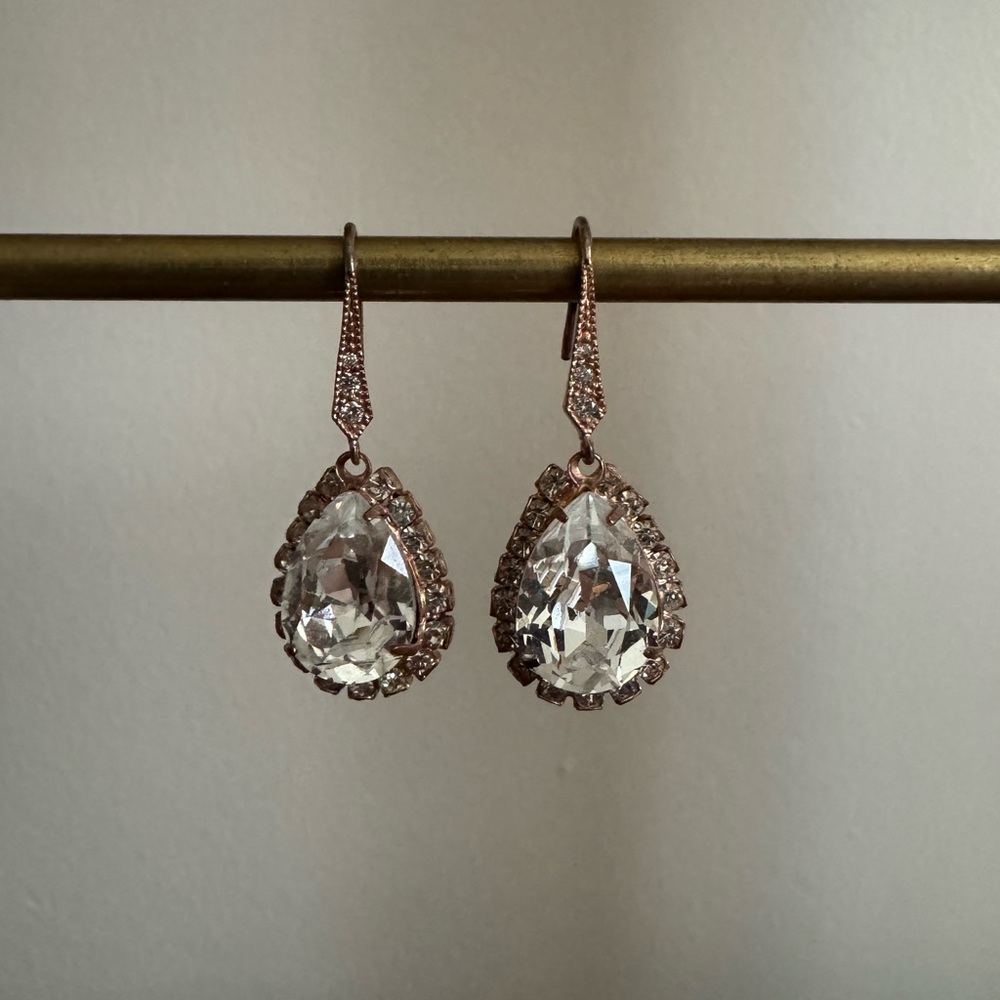 Rose Gold Teardrop Crystal Drop Earrings